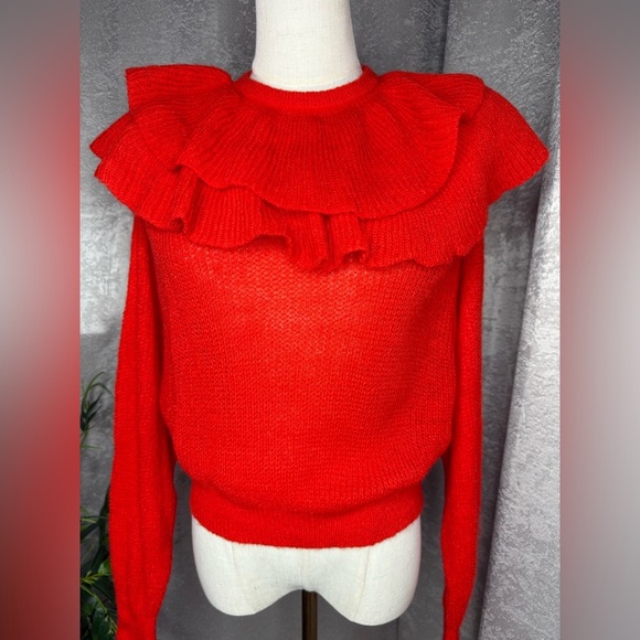 Zara Women’s Red Cropped Ruffled Knit Sweater Sz S - Picture 3 of 12